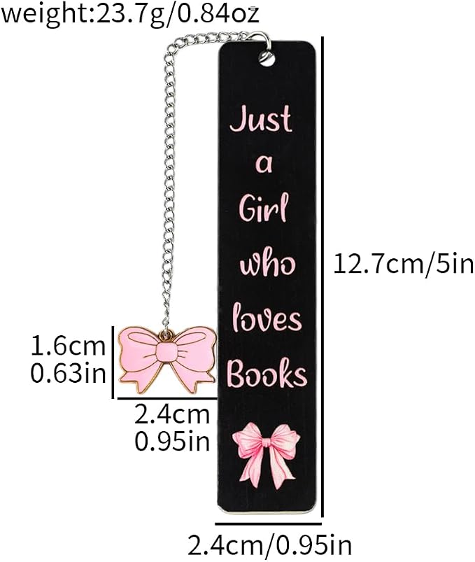 Pink Bowknot Stainless Steel Bookmark - Printed with Cute Bowknot Patterns & Equipped with Heart Pendants, Ideal for Female Readers, Perfect Birthday Gift for Girlfriends (Double-Sided B)