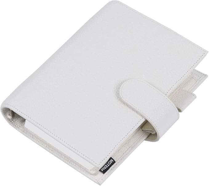 Moterm Personal Luxe Rings Planner - Genuine Leather Binder Organizer (30mm Ring, Pebbled-Cream)