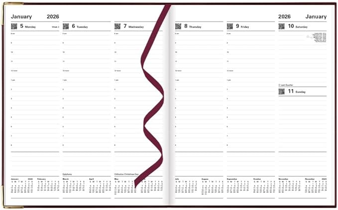 Letts of London® 2026 Classic Weekly Appointment Book and Planner, 12 Months, January to December, Gold Corners, Quarto Size, 10.25" x 8.25", English, Burgundy (C32YBY-26)