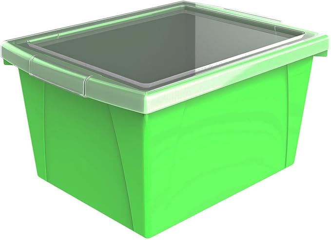 Storex 4 Gallon Storage Bin with Lid – Plastic Classroom Organizer for Books and Supplies, Green, 1-Pack (61408F06C)