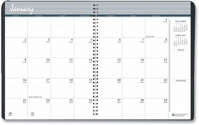 House of Doolittle 2026 Monthly Planner 8.5" x 11", Faux Leather Cover, Black (26202-26)
