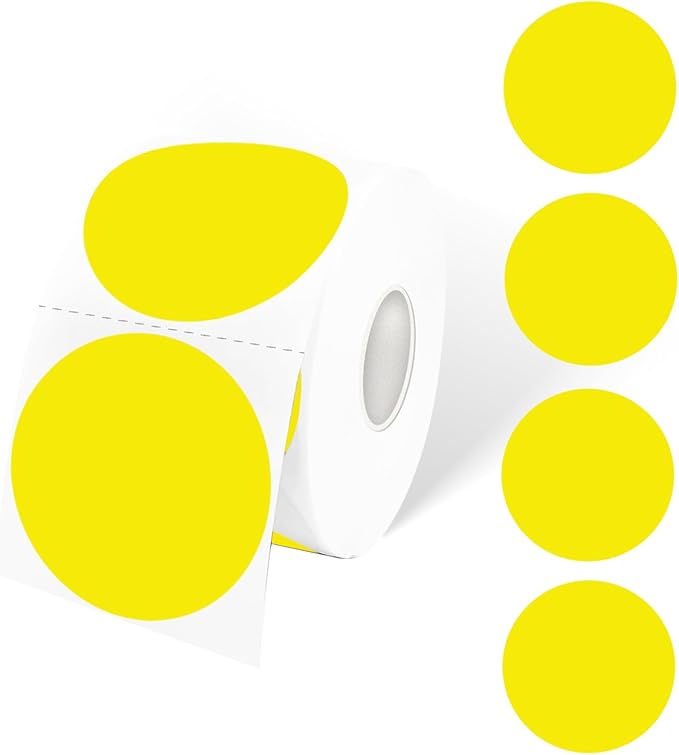 STARLIBOO 2 Inch Round Thermal Sticker Labels, Yellow Thermal Labels Round, Self-Adhesive Round Direct Thermal Stickers Label, Thermal Printer Stickers for Business