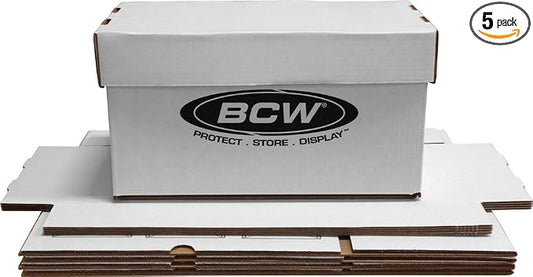 BCW Durable 45 RPM Vinyl Record Storage Box - 5 Pack | Stackable, Heavy-Duty Cardboard | White Corrugated Cardboard, Ideal for DJs, Show Vendors, Record Collectors | Holds 150+ 7-Inch Singles