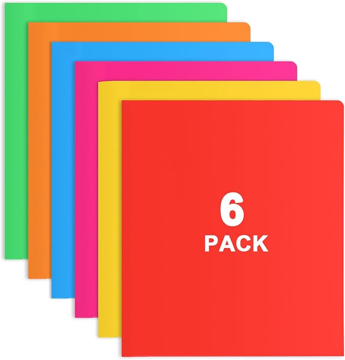 Plastic Folders with Pockets, 6 Color Heavy Duty Two Pocket Folder Business Card Holder for Office High School