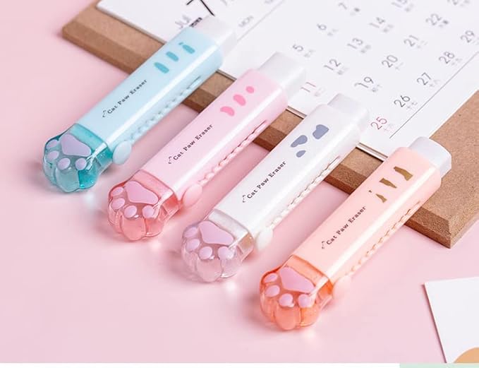 1Pc Student Rubber Rubbing Eraser Retractable,School Supplies and Reward Push-Pull Cat Paw Cute Eraser School Pencil Eraser Pencil Eraser,Standard Pencil Erasers,Erasers Random Color