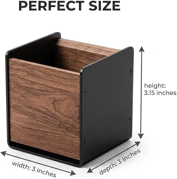 Walnut Desk Organizer, Minimalist Pencil Holder with Metal Frame, Multi-Purpose Storage for Pens, Makeup Brushes & Remote Controls, Modern Office Desk Accessory (1 Slot)