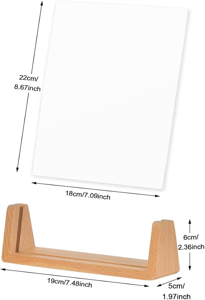 Acrylic Dry Erase White Board with Solid Wood Base, Clear Desktop Whiteboard Memo Board, Desktop Writing Note Pad, Mini Acrylic Board for Tabletop Display(Rustic Base,Acry)