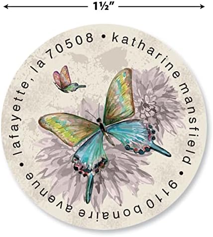 Colorful Images Vintage Butterfly Return Address Mailing Labels, Personalize with Name & Addresses, Set of 144 Self Adhesive, Easy Peel Flat Label Sheets, 1½” Across, 1 Design