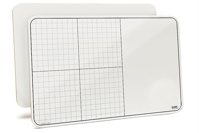 Ghost Grid with Work Space, 11" x 17" x 1/8" Double Sided Dry Erase Grid Lap Board, No Ghosting, Only from OptiMA Dry Erase Products,
