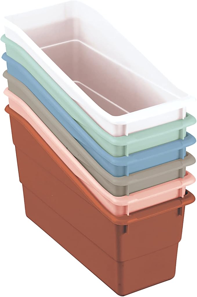 Really Good Stuff Durable Book and Binder Holders- Set of 6 Boho Colors - Plastic Storage Bins for Classroom and Office - File Folder Organizer, Magazine Holder, Book Display