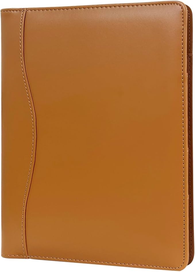 Leather Portfolio Binder 5 x 8, Mini Soft Leather Padfolio A5 Business Binder Legal Writing Pad Junior Size Document Organizer for Present Gift Kid Men Women Brown