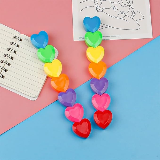 7Pcs/Pack Iridescent Color Heart-Shaped Highlighter Markers Set,Highlighters Heart-Shape Coloring Markers Pocket Marker Pen Stackable Removable Birthday Set for Kid,Writing and Correction Supplies