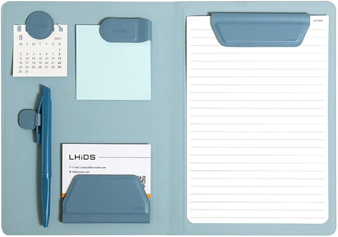 LHiDS Creative Magnetic Business Portfolio Lite Resume Padfolio Organizer with Clipboard, Paper Clip, Writing Pad, Pen/Card Holder, Magnetic Closure for Work, School and More (Sky Blue, A5)