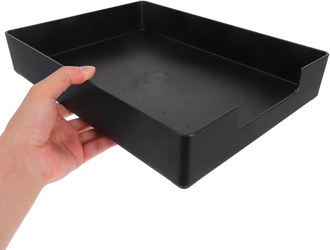 A4 Desktop File Storage Box with Dividers, Stackable Office Document Organizer, Black Sundries Storage Container for Home and Office Use