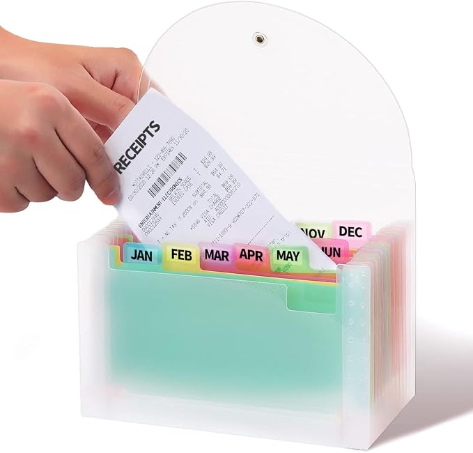 H4D Coupon Receipt Holder, 13 Pocket Accordion File Organizer, 7x4.5 Inches, Colored