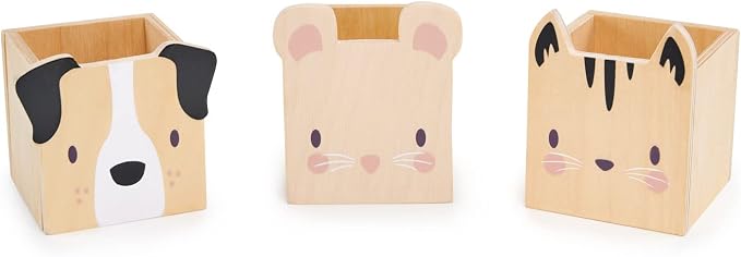 Tender Leaf Toys - Pet Pencil Holders - 3 Animal Themed Wood Desktop Organizers - Fun and Practical Storage for Pens/Pencils/Make-up/Stationary - Gender Neutral Décor Organisation for Kids - Age 3+