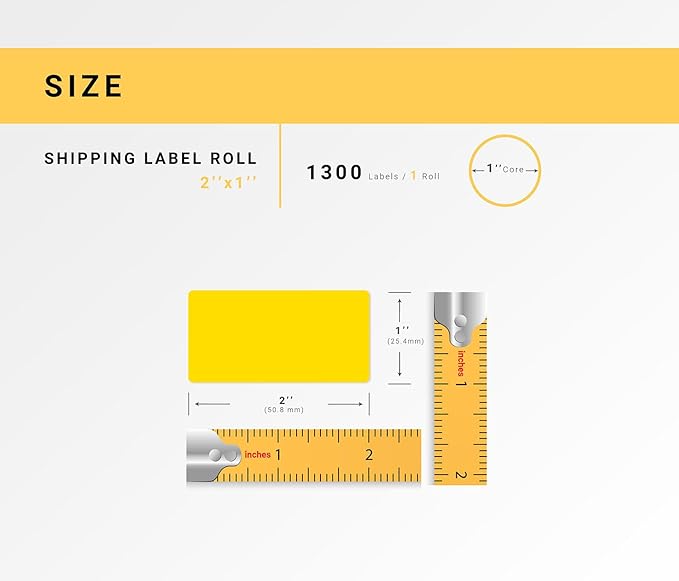 HOUSELABELS 2" x 1" Yellow Barcode Labels on 1" Core Compatible with Zebra and Rollo Printers, 28 Rolls / 1,300 Labels per Roll