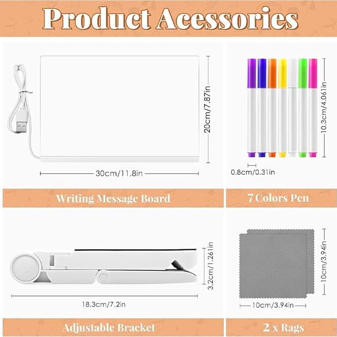 Led Note Board with Colors, 4 Modes & 7 Colors Acrylic Dry Erase Board with Light, 7 Markers, Led Illuminated Drawing Board for Office Home (11.8 * 7.9 in)