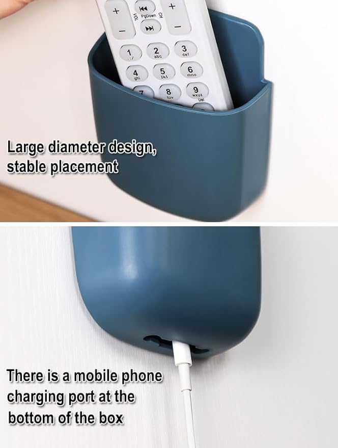AKOAK Wall-mounted Remote Control Holder, Self-adhesive Wall-mounted Storage Case - Cell Phone, Pen, Makeup Brush, Glasses, Storage Case Next to Desk, Pack of 1 (Blue)