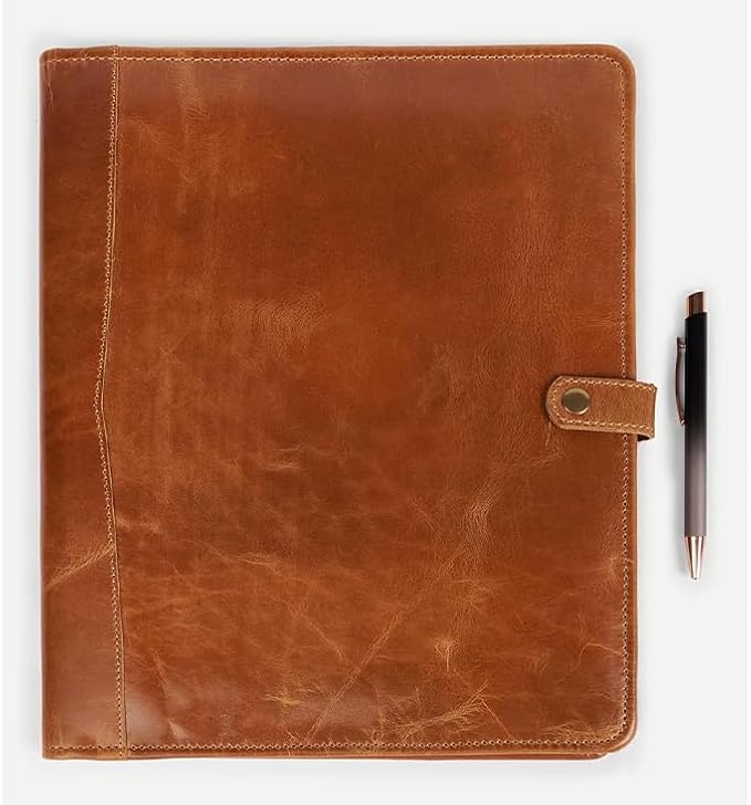 PIDAVLIYA'S Leather Portfolio, Leather Binder with Pen, Leather Portfolio for Men and Women, Leather Padfolio, Leather Folder, Portfolio Binder, Business Portfolio Men and Women (Tan)