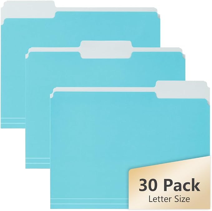File Folders, 30 Pack Manilla Folders 8.5" x 11", Colored File Folders Home Office School Supplies for Documents Files Paper, Blue