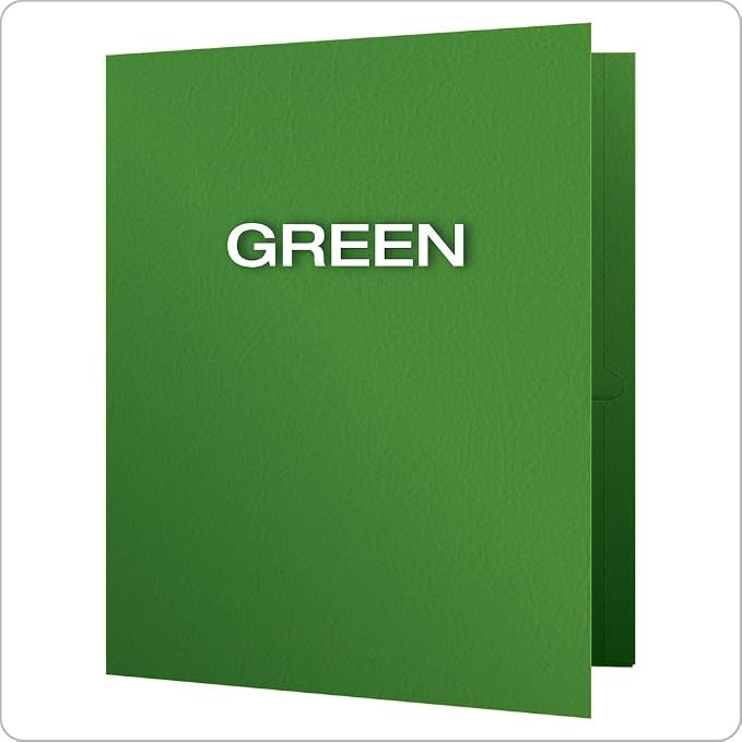 Oxford Two Pocket Folders, Textured Paper, Green, for School, Home, and Office, Letter Size, 25 Per Box (57503EE) (Pack of 5)