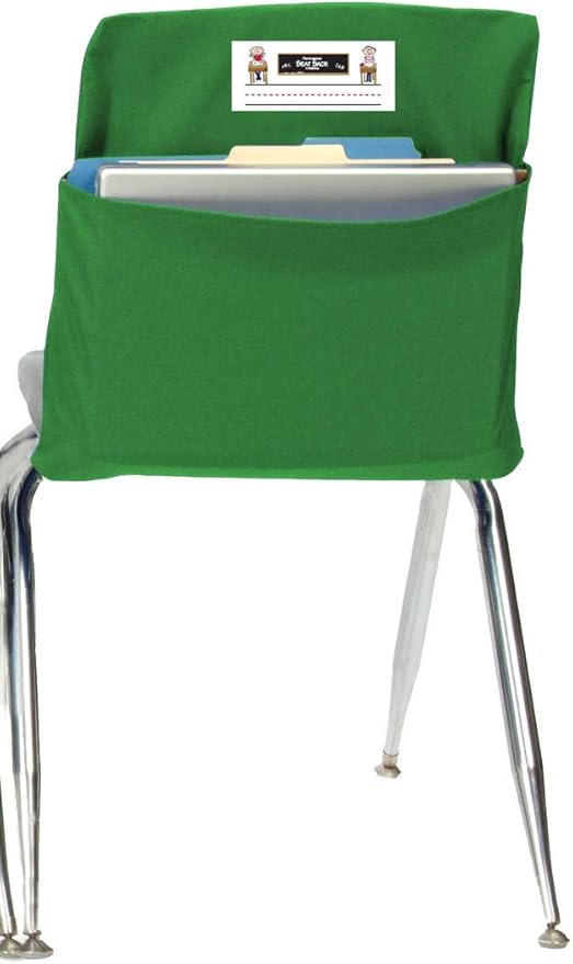 Seat Sack Large Chair Storage Pocket - 17 Inches, Green - Perfect Organizer for Classroom Chairs, Durable and Spacious Chair Pocket for Classroom Storage and Organization
