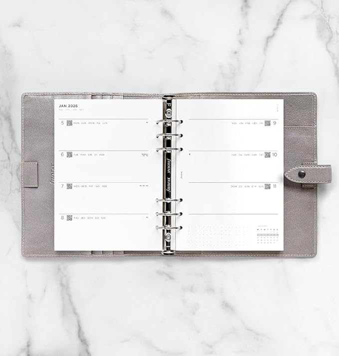 Filofax Calendar Diary Refill, A5 Size, Week-to-View, Minimal Diary Pack, White Paper, Multilingual: Five Languages, 2026 (C68590-26)