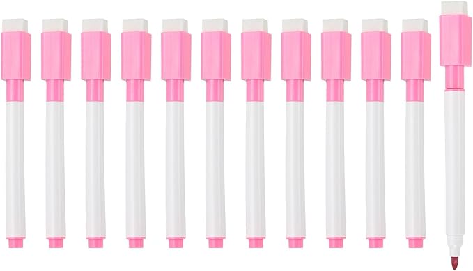 PATIKIL Whiteboard Pen, Fine Tip Dry Erase Rose Red White Board Markers with Eraser Whiteboard Calendar Supplies for Classroom Office, 12 Pcs, 0.5-1mm Tip
