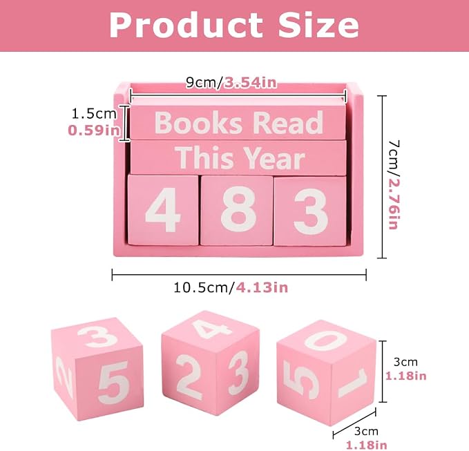 Books Read This Year Counter, Book Counter Sign Up to 999 Bookish Accessories, Books Read This Year Tracker for Reading Goal Display, Reading Challenge Gift for Readers(Color:Pink)