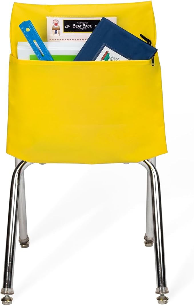 Seat Sack Large Chair Storage Pocket - 17 Inches, Yellow - Perfect Organizer for Classroom Chairs, Durable and Spacious Chair Pocket for Classroom Storage and Organization