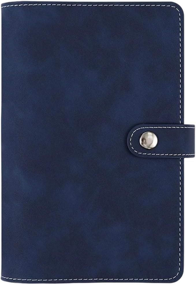 A6 PU Leather Binder Cover Refillable Soft Cover Travel Journal Notebook Protector Folder 6 Ring Planner Cover Loose Leaf Binder with Divider Pocket for Meeting Filler Paper Cash (Dark Blue)