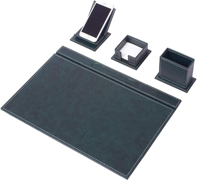 Leather Desk Set - Home Office Accessories - Desk Supplies - Leather Desk Set - Office Table Work Desk Accessories - Desk Storage Organizer - 4 Accessories-4 PCS (Green)