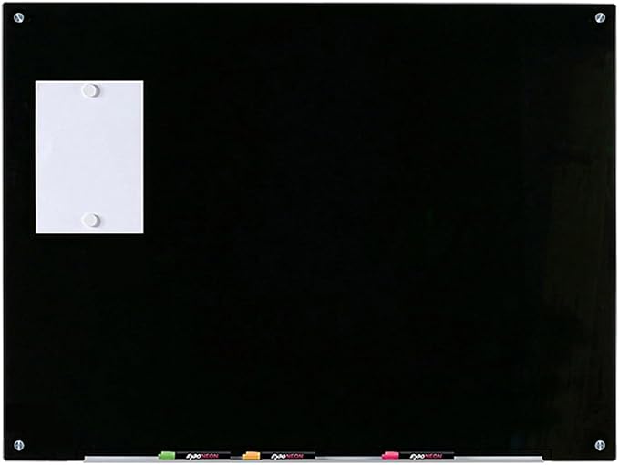 Audio-Visual Direct Magnetic Black Glass Dry-Erase Board Set - 40" x 30" - Includes Magnets, Hardware & Marker Tray