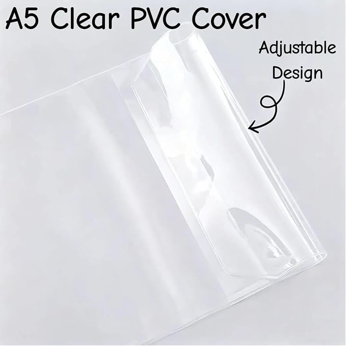 A5 Clear Cover, Adjustable Notebook Cover - Universal Fit for Midori, Traveler's Notebook, Clear Plastic Book Protector for Hobonichi