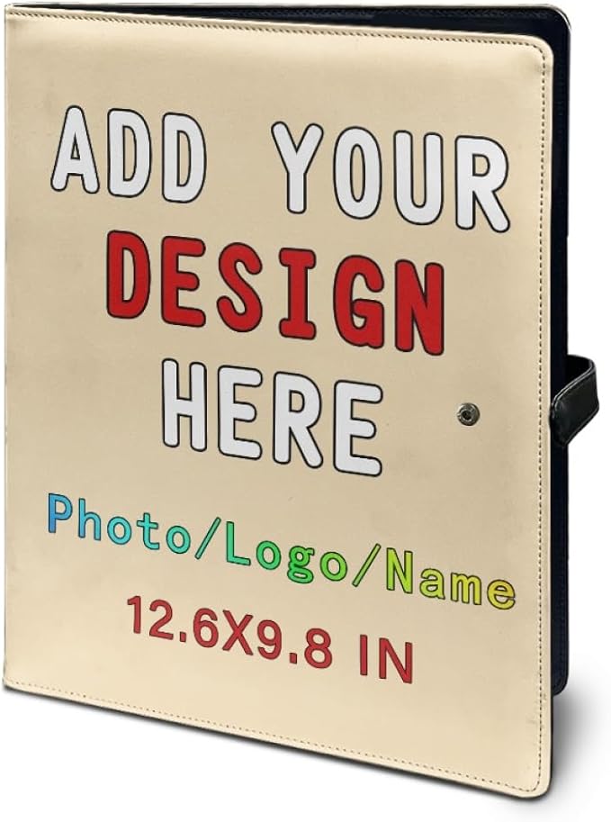 Personalized Padfolio Clipboard Folder Add Your Own Logo Text Text, Custom Leather Portfolio for Men Women with A4 Size Clip Board, Wheat