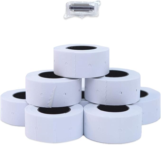 2-Line White Labels for SBLabeler Price and Date Guns / 6000 Two Line Blank Labels/Black Ink Roller Included
