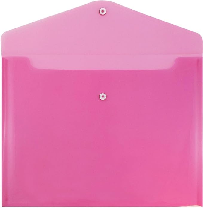 JAM PAPER Plastic Envelopes with Snap Closure - Letter Booklet - 9 3/4 x 13 - Fuchsia Pink - 3/Pack
