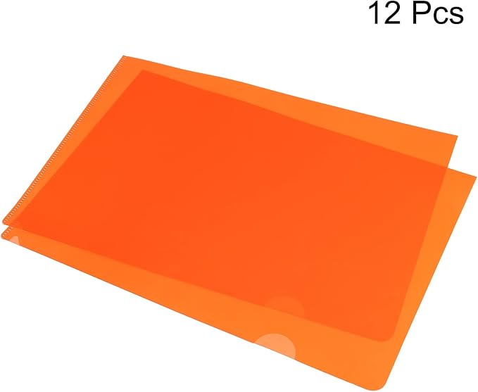 PATIKIL L Type Folders 12 Pack A4 Plastic File Project Pockets Clear Paper Document Jacket Sleeve for Office, Orange