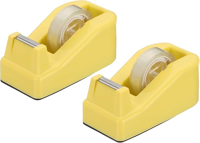 PATIKIL 2pcs Tape Dispenser Desk, Small Tape Dispenser Cute Desktop Dispenser Holder for Tape Office Desktop, Yellow