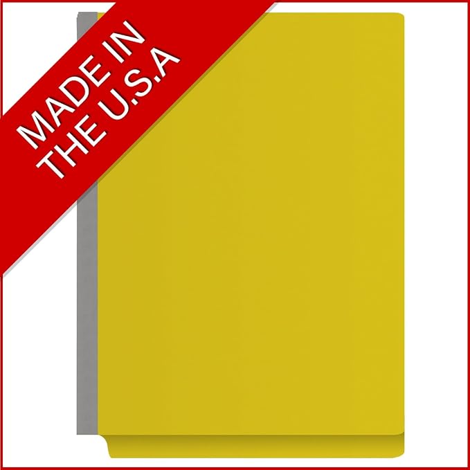 25 Pt. Pressboard Classification Folders, Full Cut End Tab, Letter Size, 2 Dividers, Yellow (Box of 10)