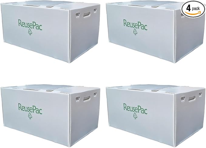 Reusable Foldable Box Corrugated PP Lightweight, Storage Moving Mailing, Heavy Duty Stackable, Tape Free Self-Locking Lid for Business Home (Gray, 24x16x12 in)