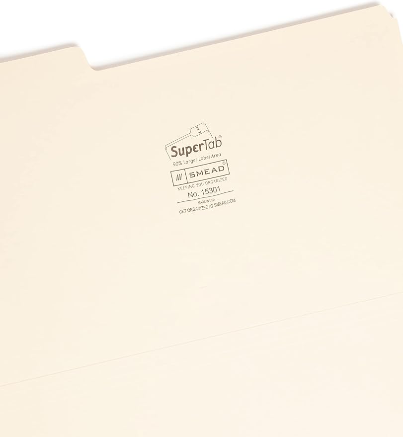 Smead SuperTab File Folder, Oversized 1/3-Cut Tab, Legal Size, Manila, 100 Per Box (15301)