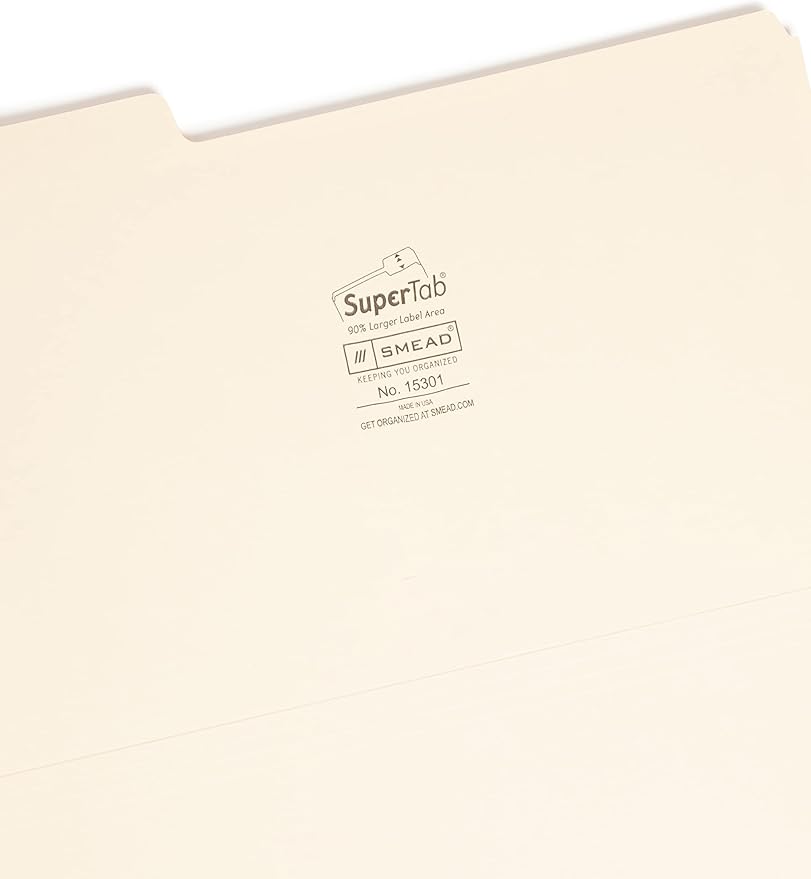 Smead SuperTab File Folder, Oversized 1/3-Cut Tab, Legal Size, Manila, 100 Per Box (15301) (Pack of 2)