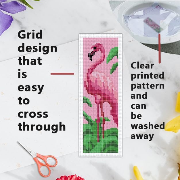 INFUNLY 6PCS Flamingo Cross Stitch Bookmarks Kit Pink Handmade Cross Stitch Bookmarks Make Time to Read DIY Cross Stitch Bookmark Set with Backing Felt Floss Instruction for Adult Book Lovers