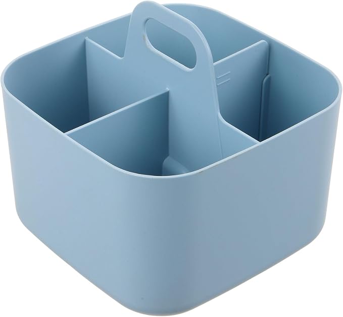 Partition Storage Basket with Handle 4-Compartment Organizer Box 6.49X6.49X6.29 Inch for Tool Storage Case Desktop Organizer for Office Art Supplies Makeup Kitchen Utensils