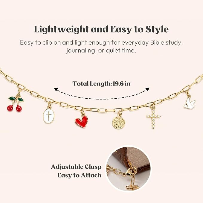 Kaciola Bible Charms Chain with 4PCS Planner Charms for Bible Study, Book Spine Bookmark, Journal Accessory, Unique Faith Jewelry Gift for Women (SJ-03)