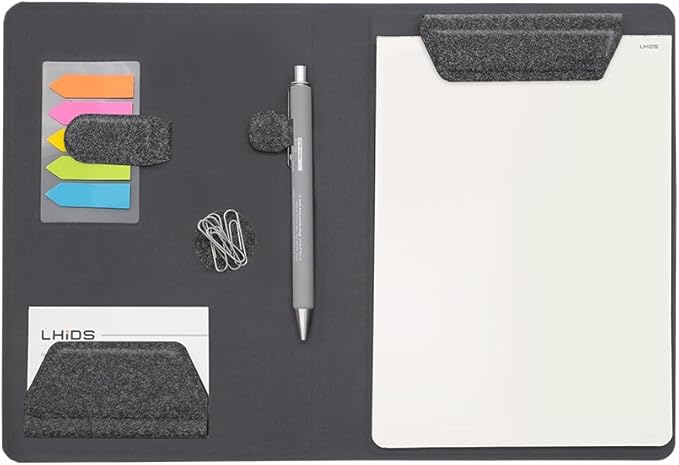 LHiDS Creative Magnetic Business Portfolio Resume Padfolio Organizer, A5 Folder with Clipboard, Paper Clip, Writing Pad, Magnetic Closure for Work, School and More, Black