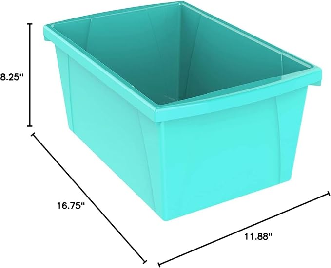 Storex 5.5 Gallon Storage Bin – Plastic Classroom Organizer for Books and Supplies, Teal, 1-Pack (61478C06C)