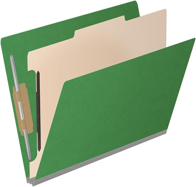 Pressboard Classification Folders, Full Cut End Tab, Letter Size, 1 Divider, Moss Green (Box of 10)